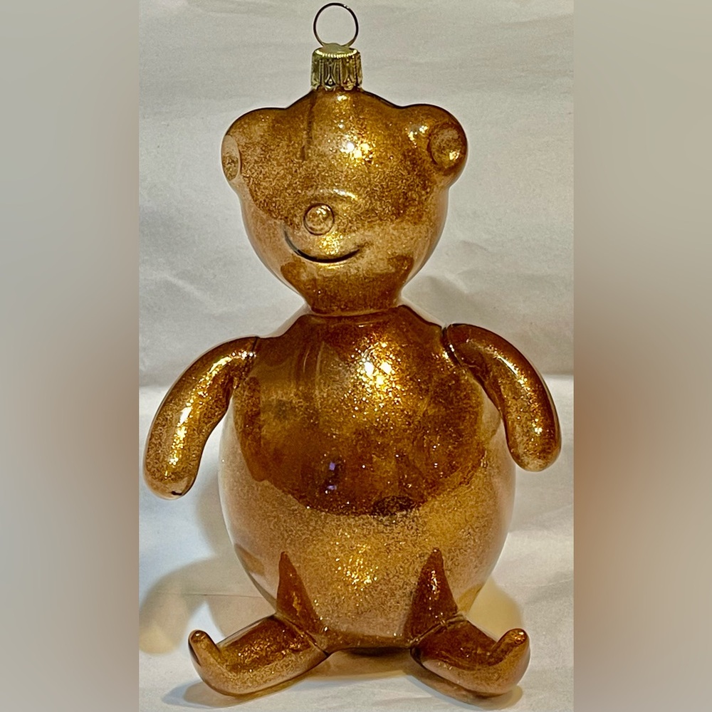 Pier 1 Brown Glitter Bear (RARE) Glass Christmas Ornament
